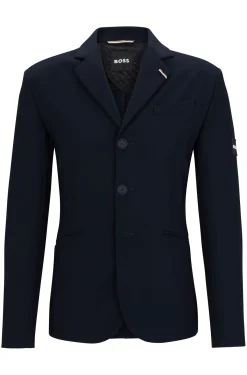 Equestrian show jacket with logo patch and signature stripe