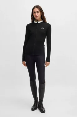 Equestrian slim-fit cardigan with ribbed structure