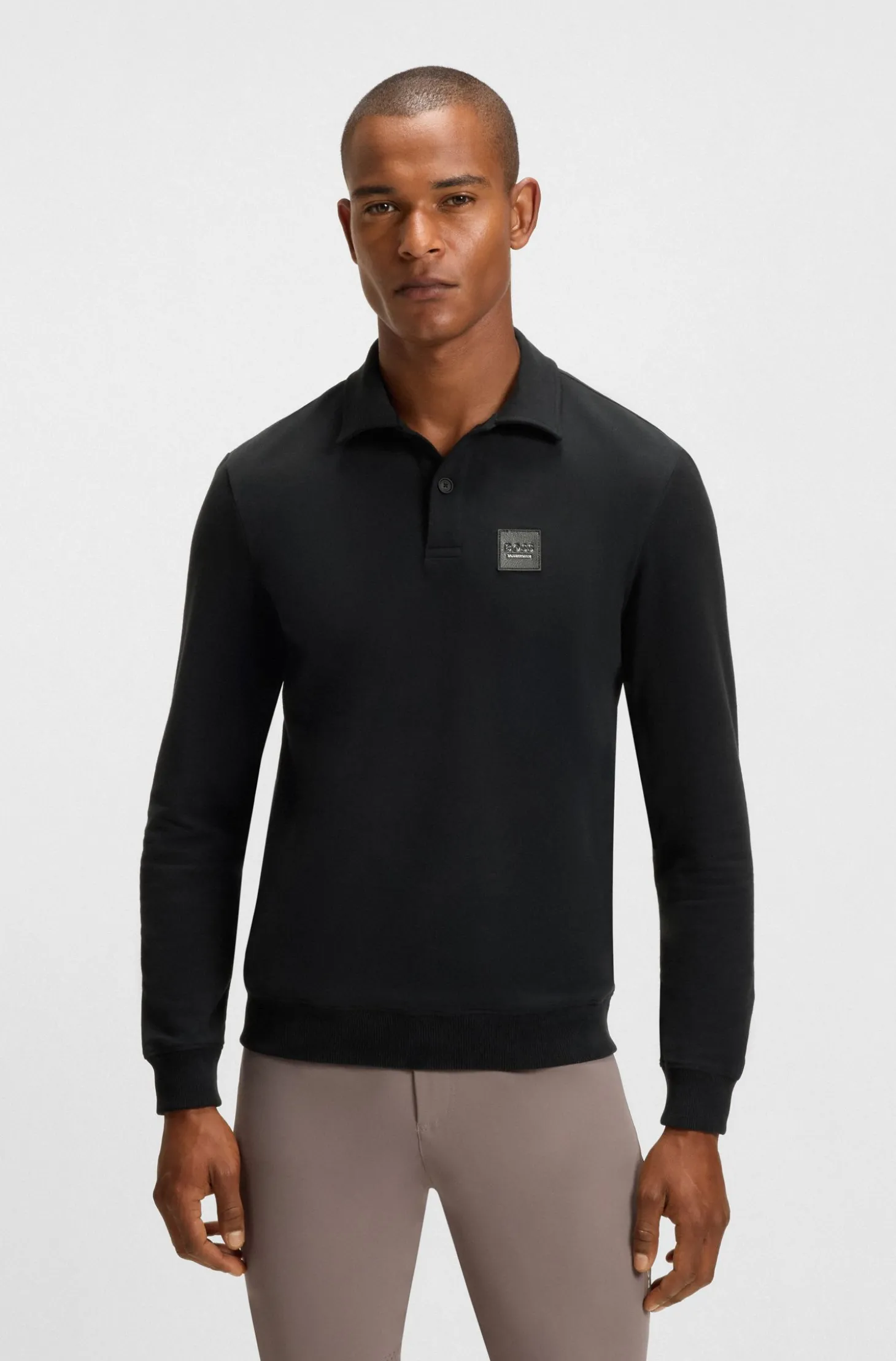 Equestrian stretch-cotton knit polo with logo patch