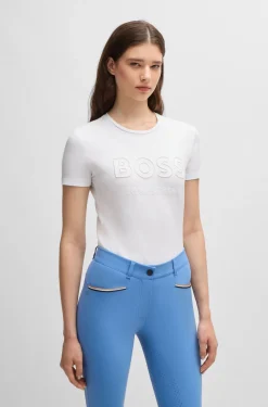 Equestrian stretch-cotton T-shirt with embroidered logo