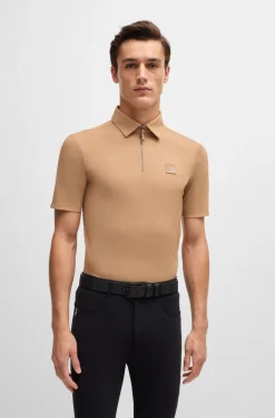 Equestrian stretch-piqué training shirt with zip placket