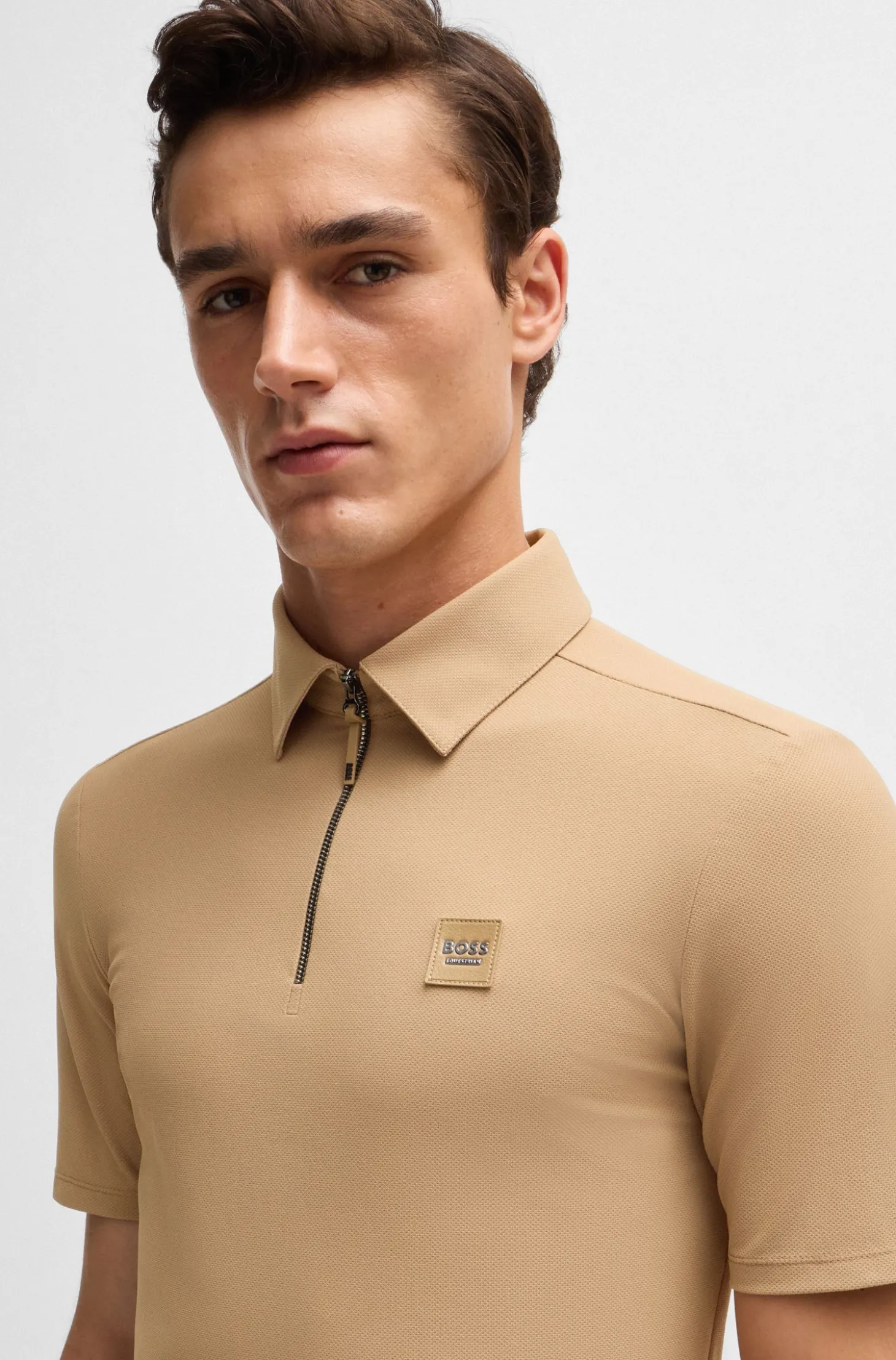 Equestrian stretch-piqué training shirt with zip placket