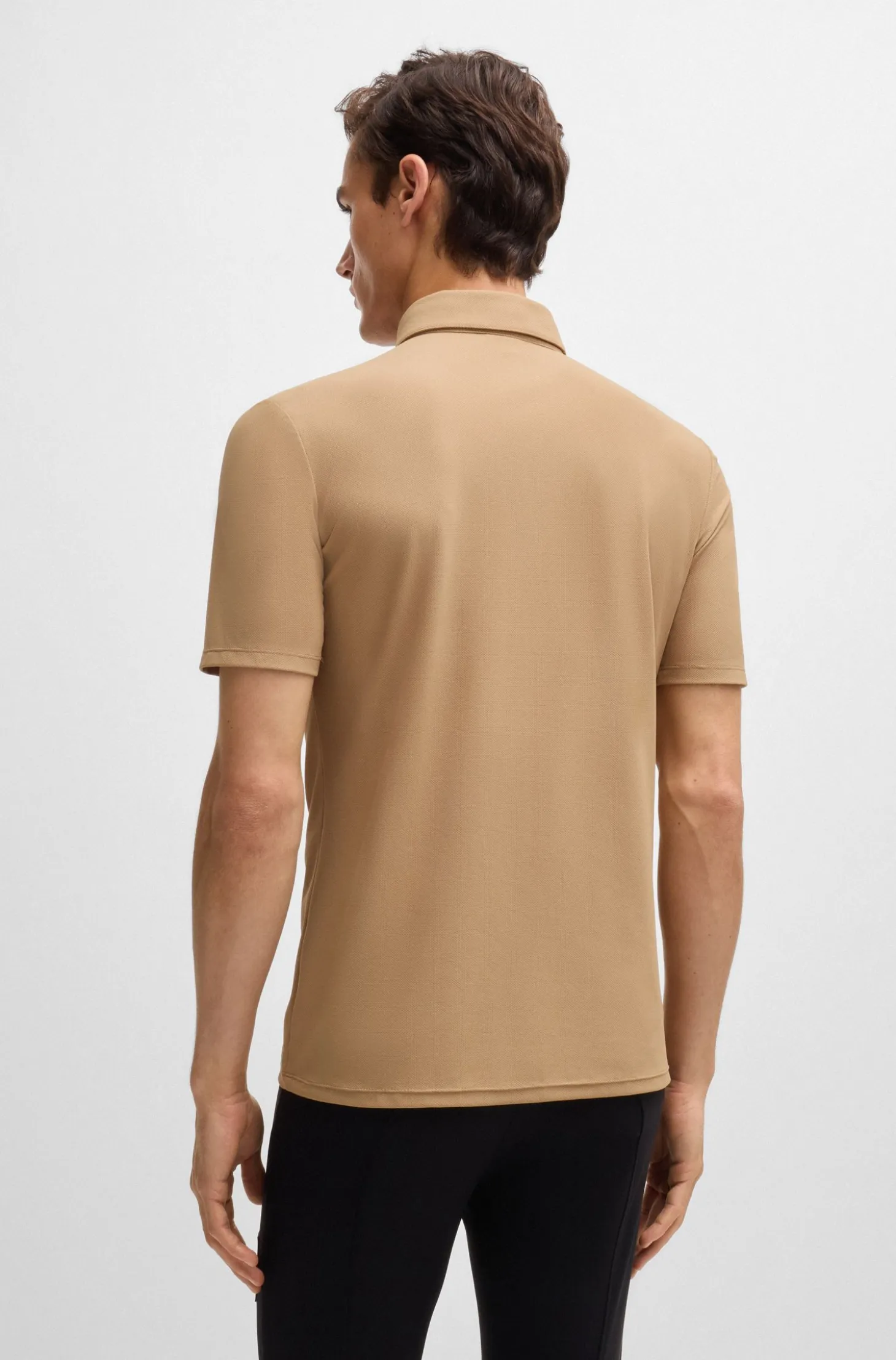 Equestrian stretch-piqué training shirt with zip placket