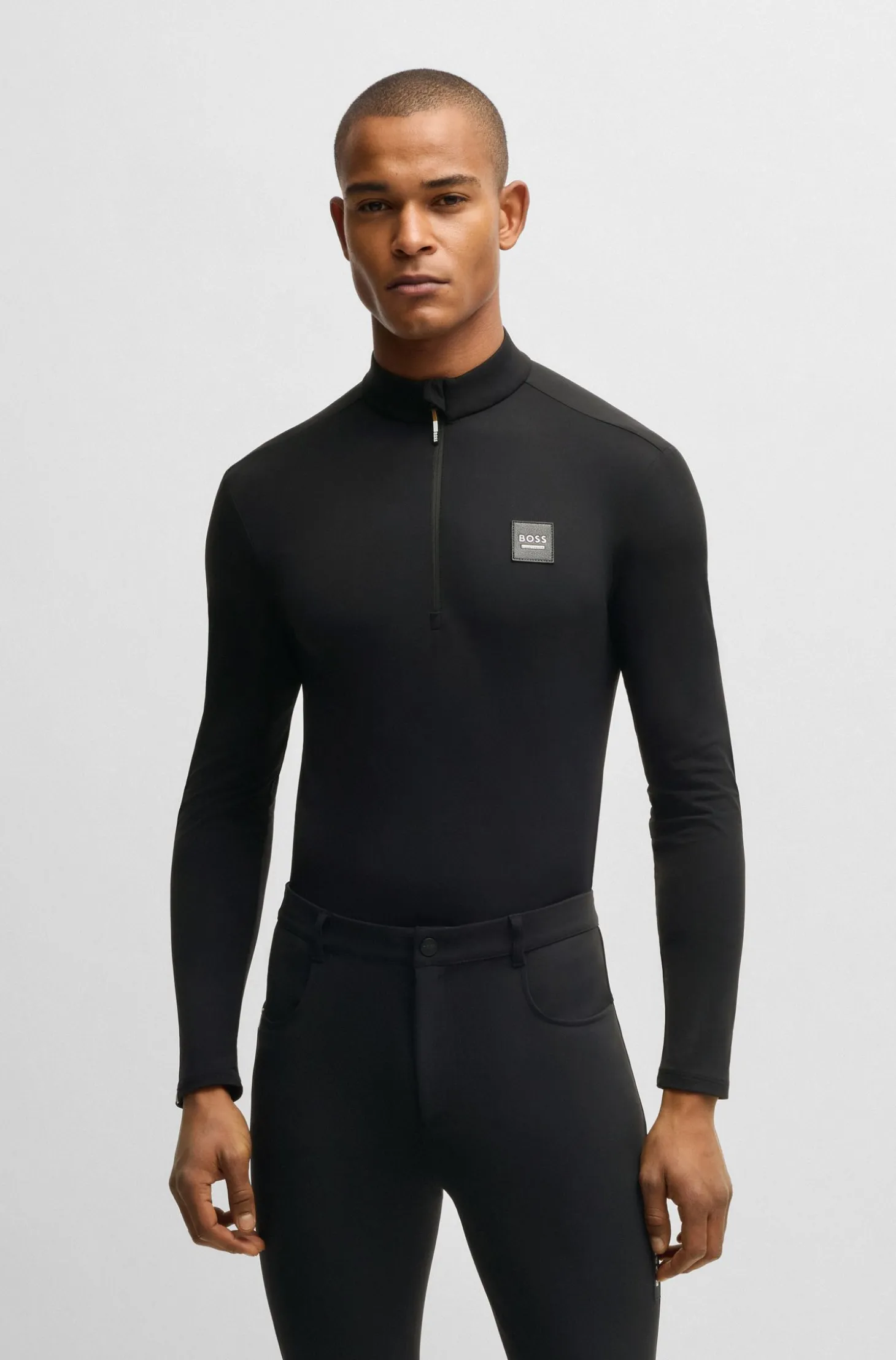 Equestrian training shirt in stretch fabric with zip placket