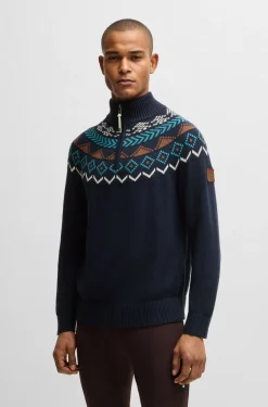 Equestrian troyer sweater with knitted pattern