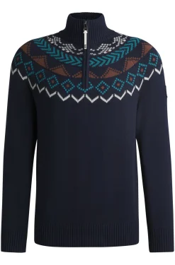 Equestrian troyer sweater with knitted pattern