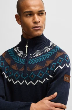 Equestrian troyer sweater with knitted pattern