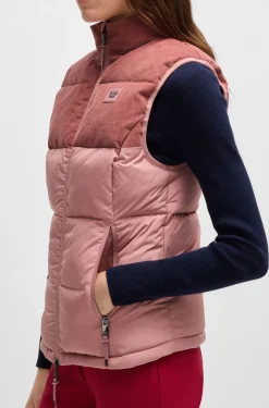 Equestrian waterproof gilet with corduroy trim