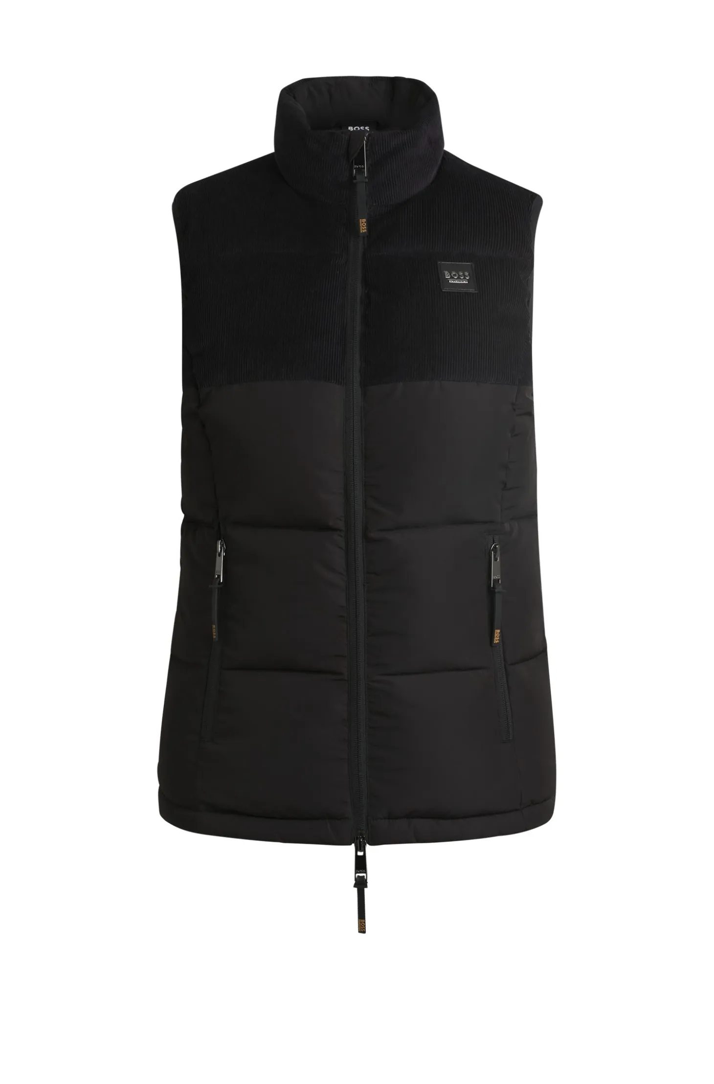 Equestrian waterproof gilet with corduroy trim