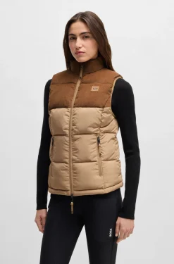 Equestrian waterproof gilet with corduroy trim