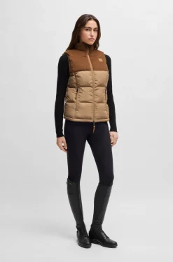 Equestrian waterproof gilet with corduroy trim