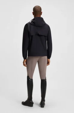 Equestrian waterproof jacket with adjustable hood