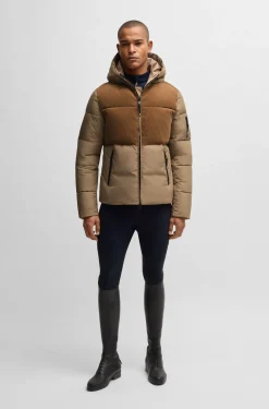 Equestrian waterproof jacket with corduroy details