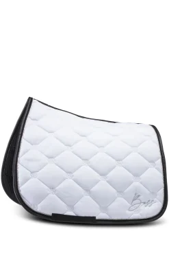 Equestrian white dressage saddle pad with crystal trim