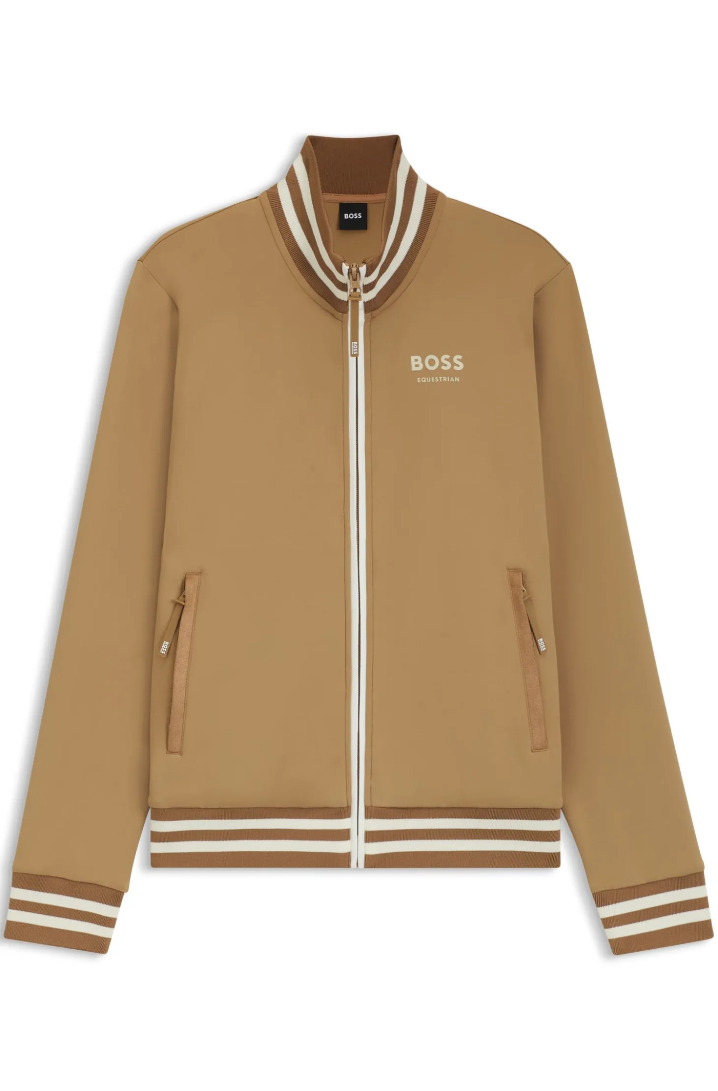 Equestrian zip cardigan with stripe trims