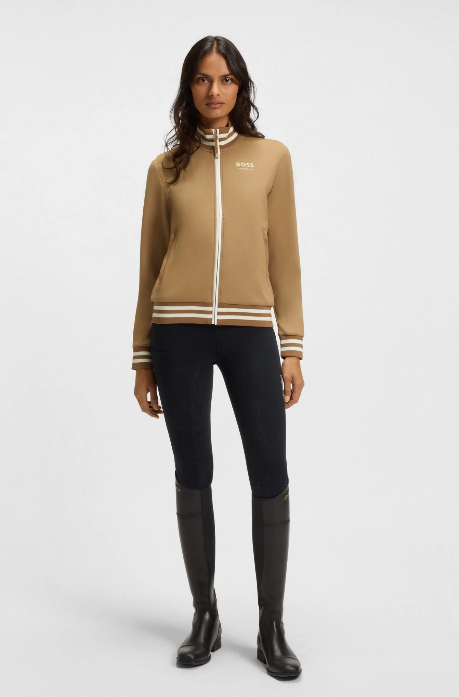Equestrian zip cardigan with stripe trims