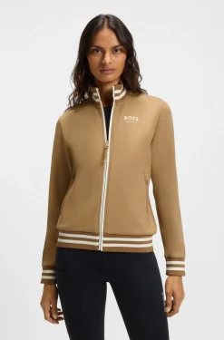 Equestrian zip cardigan with stripe trims