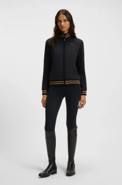 Equestrian zip cardigan with stripe trims
