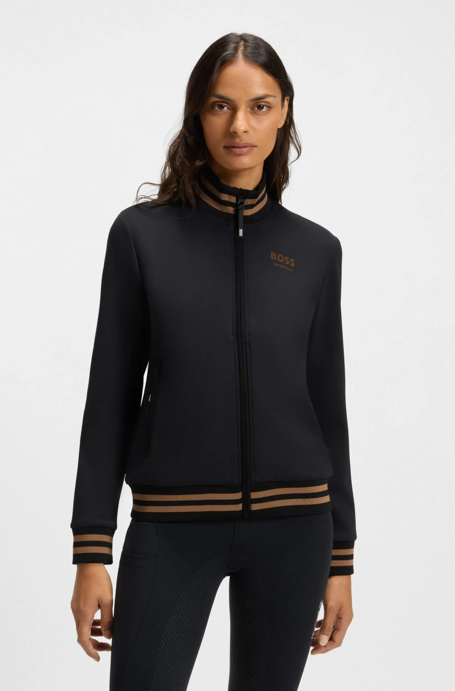 Equestrian zip cardigan with stripe trims