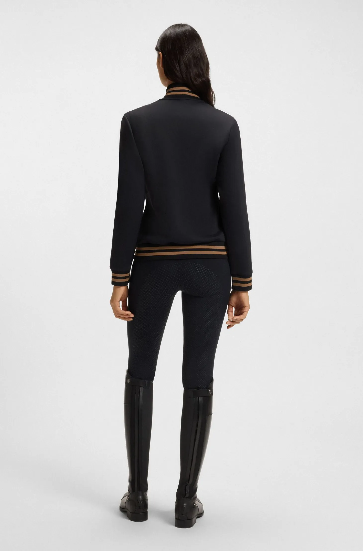 Equestrian zip cardigan with stripe trims