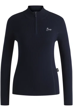 Equestrian zip-neck sweater with ribbed structure