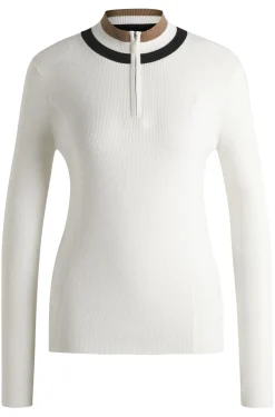 Equestrian zip-neck sweater with ribbed structure