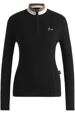 Equestrian zip-neck sweater with ribbed structure