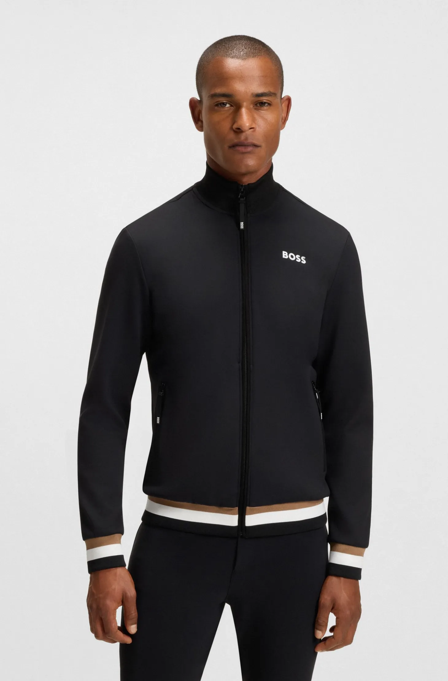 Equestrian zip-up jacket with signature-stripe trims