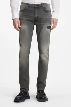 Extra-slim-fit jeans in distressed grey stretch denim