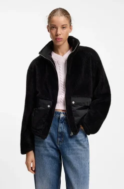 Faux-fur jacket with contrasting patch pockets