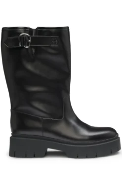 Faux-leather biker boots with buckle detail