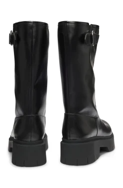 Faux-leather biker boots with buckle detail