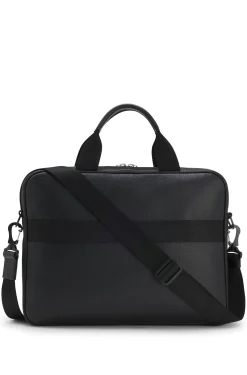 Faux-leather briefcase with logo lettering and detachable strap