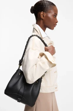 Faux-leather bucket bag with two straps