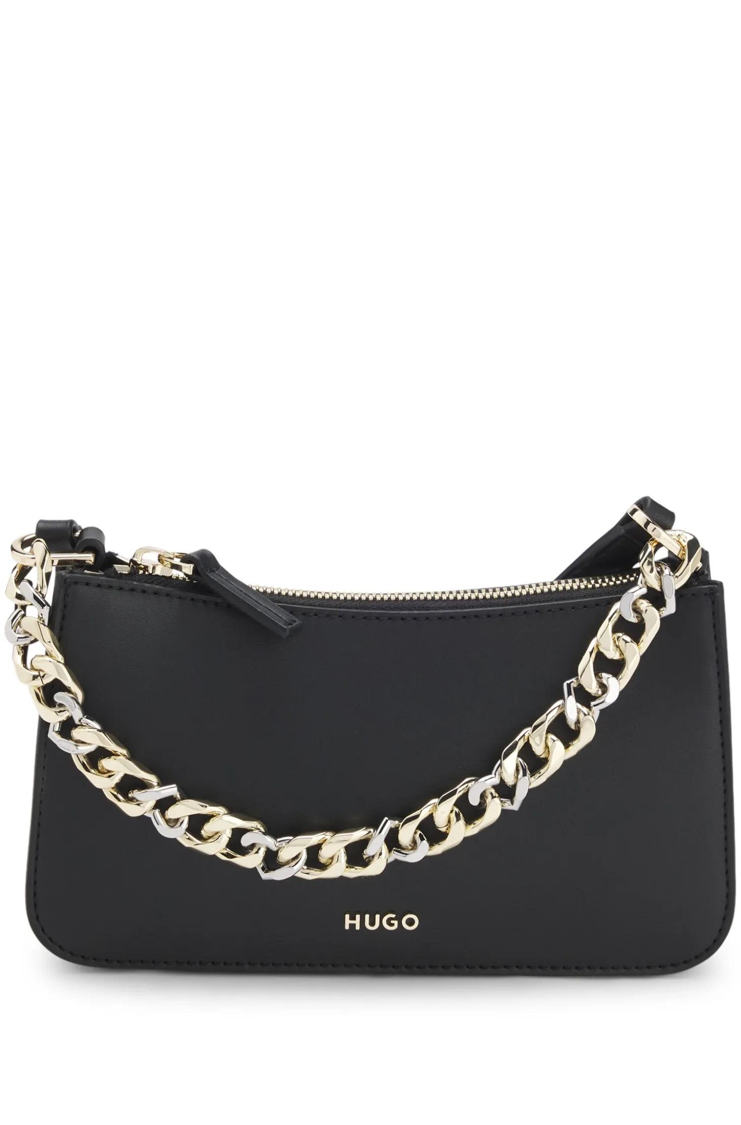 Faux-leather crossbody bag with decorative chain