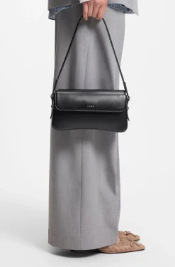 Faux-leather shoulder bag with logo lettering