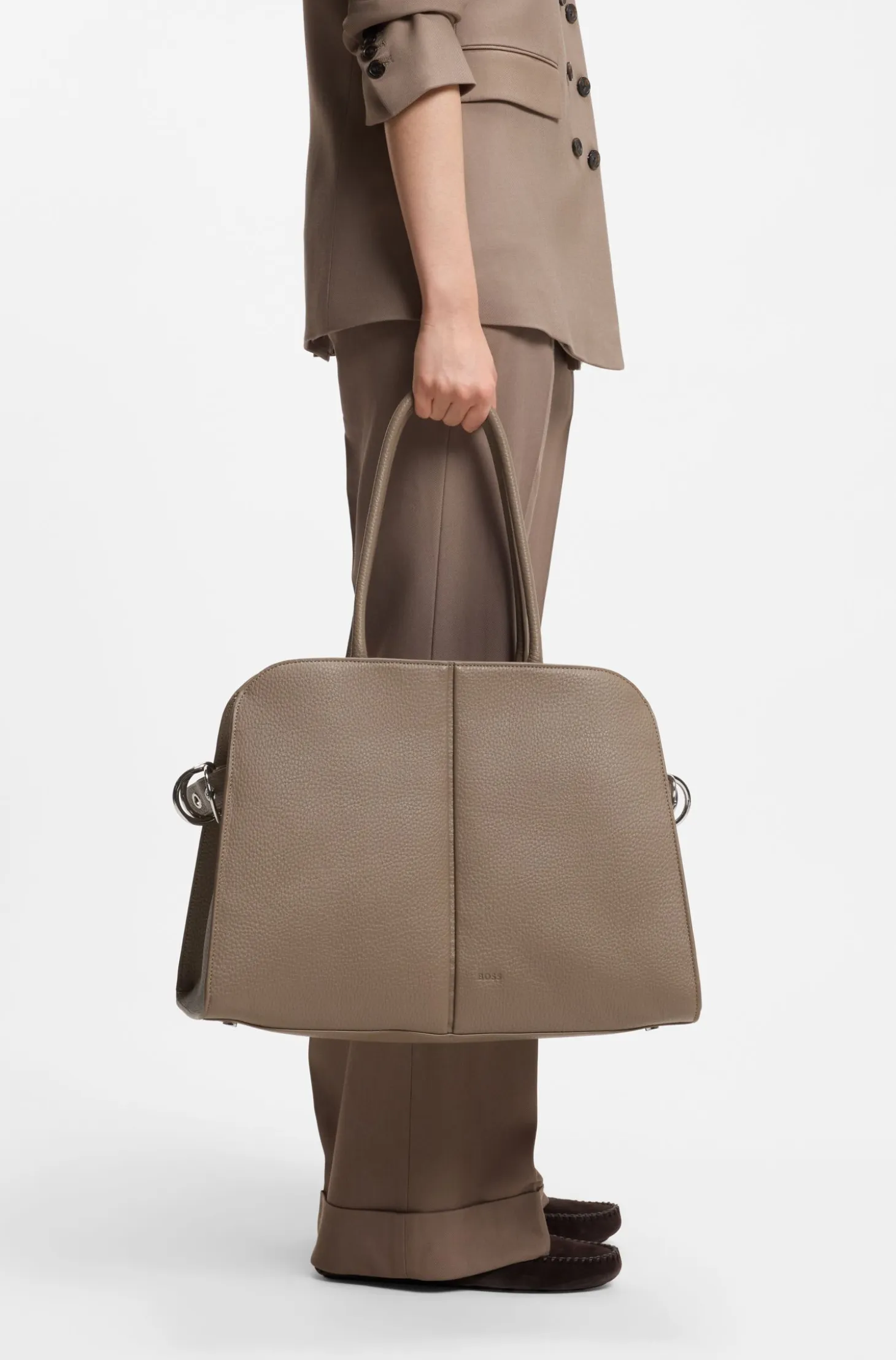 Faux-leather tote bag with embossed logo