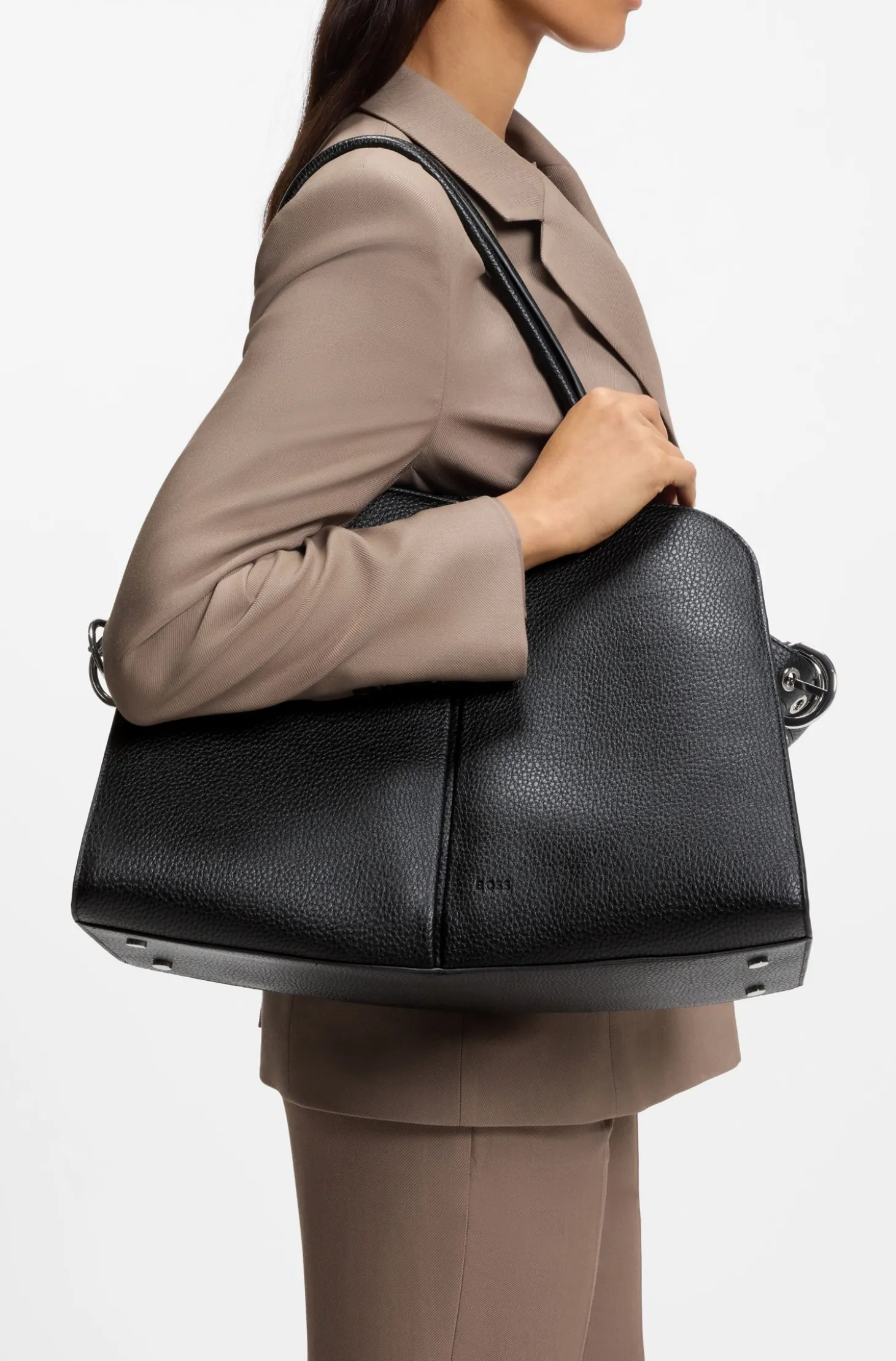 Faux-leather tote bag with embossed logo