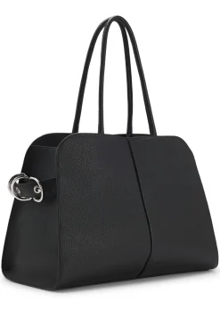 Faux-leather tote bag with embossed logo