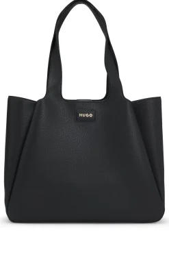 Faux-leather tote bag with logo patch