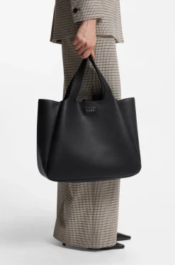 Faux-leather tote bag with logo patch