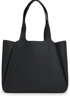 Faux-leather tote bag with logo patch
