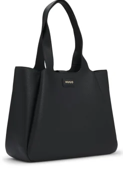 Faux-leather tote bag with logo patch
