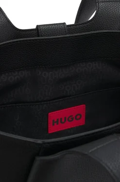 Faux-leather tote bag with logo patch