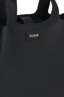Faux-leather tote bag with logo patch
