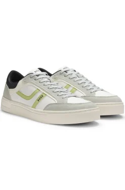 Faux-leather trainers with colour-blocking
