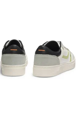 Faux-leather trainers with colour-blocking