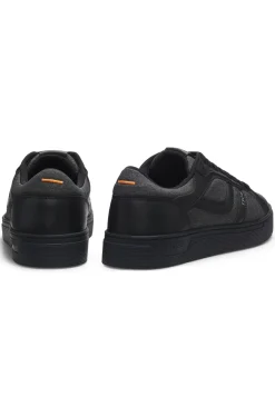 Faux-leather trainers with denim-look trims