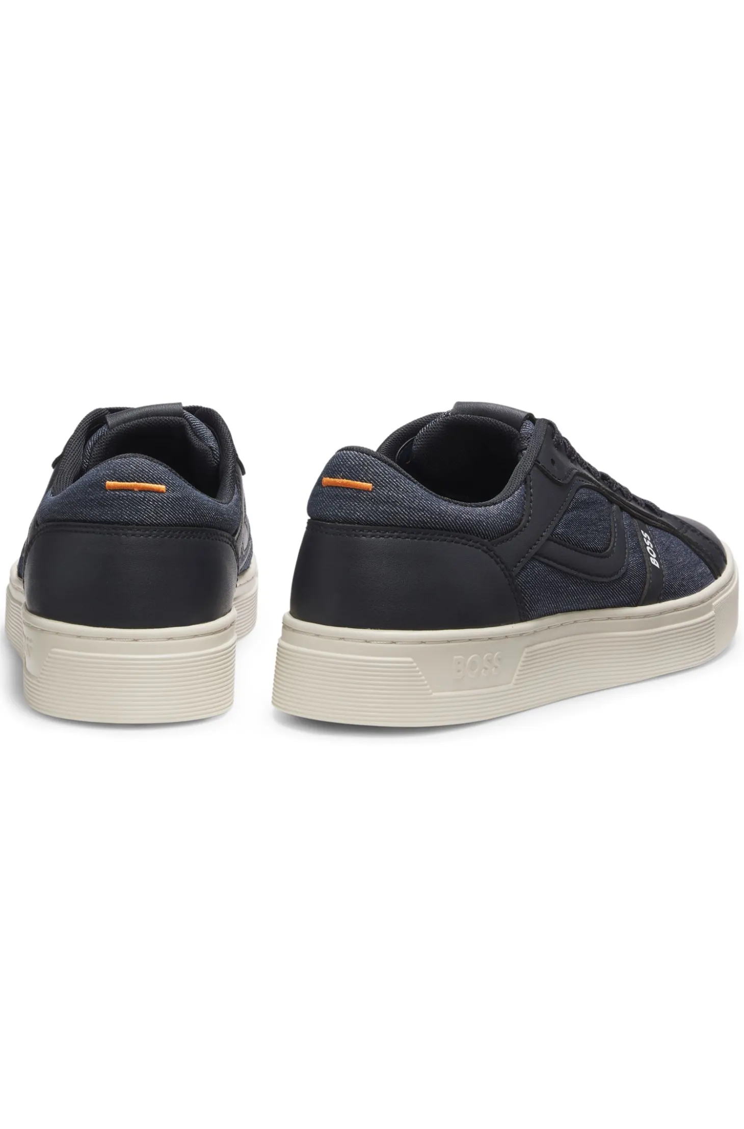 Faux-leather trainers with denim-look trims
