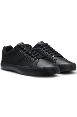Faux-leather trainers with plain and grained textures